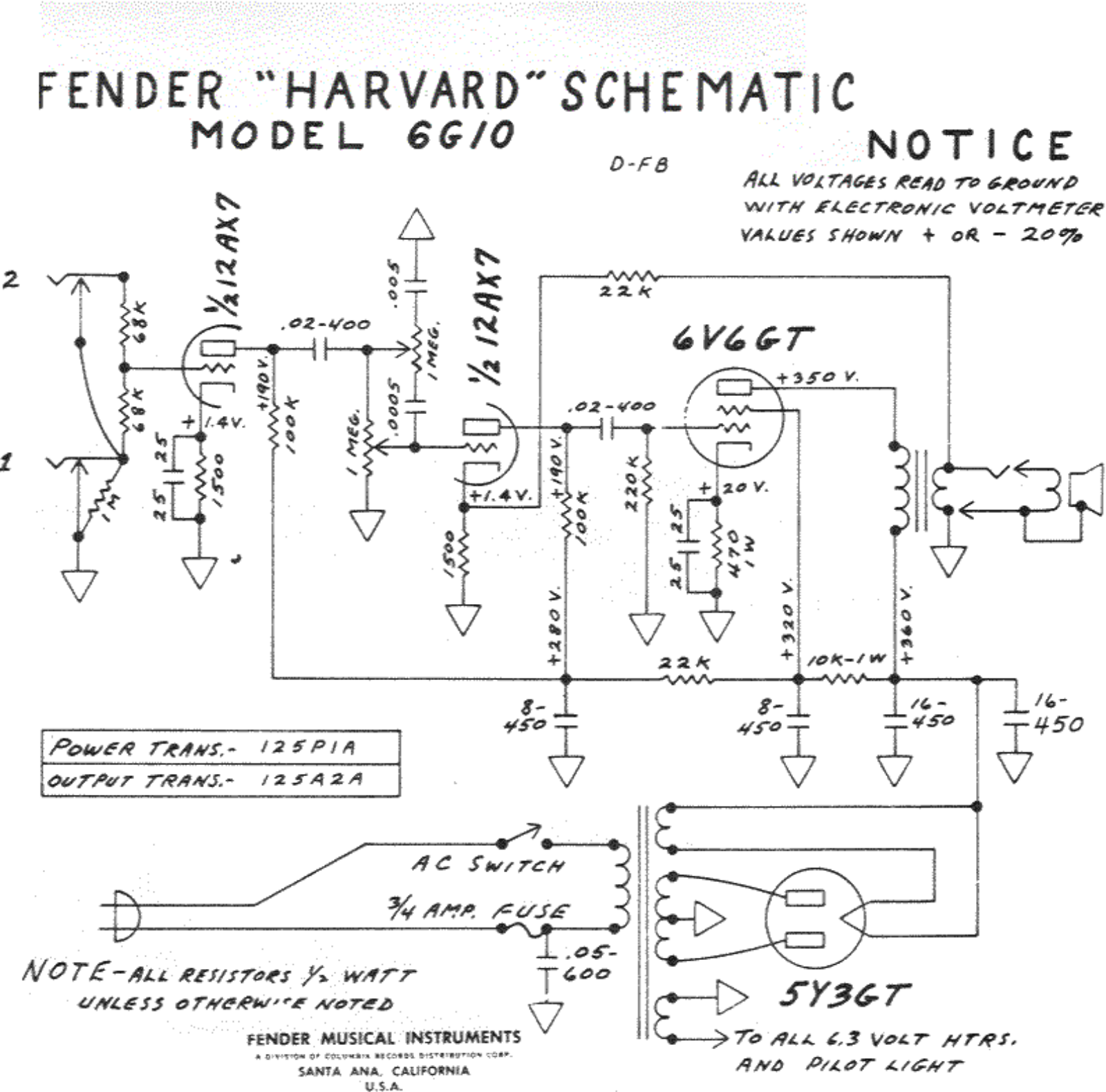 Fender Harvard-6G10 Schematic