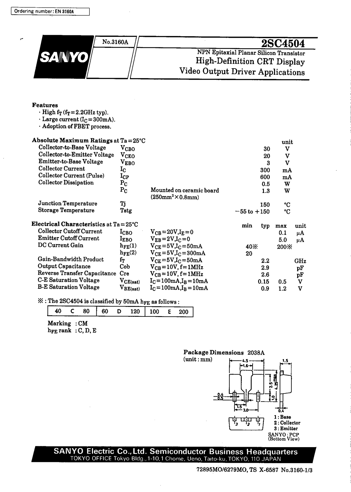 Datasheet 2SC4504 Datasheet (SANYO) - ManualMachine.com