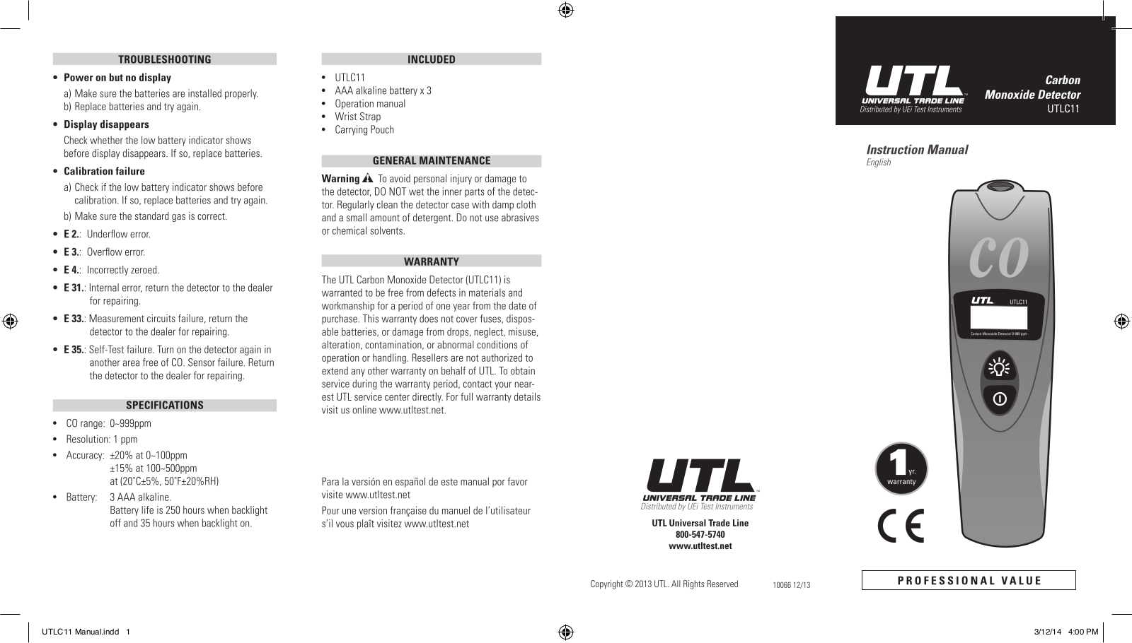 Universal Enterprise UTLC11 Installation  Manual