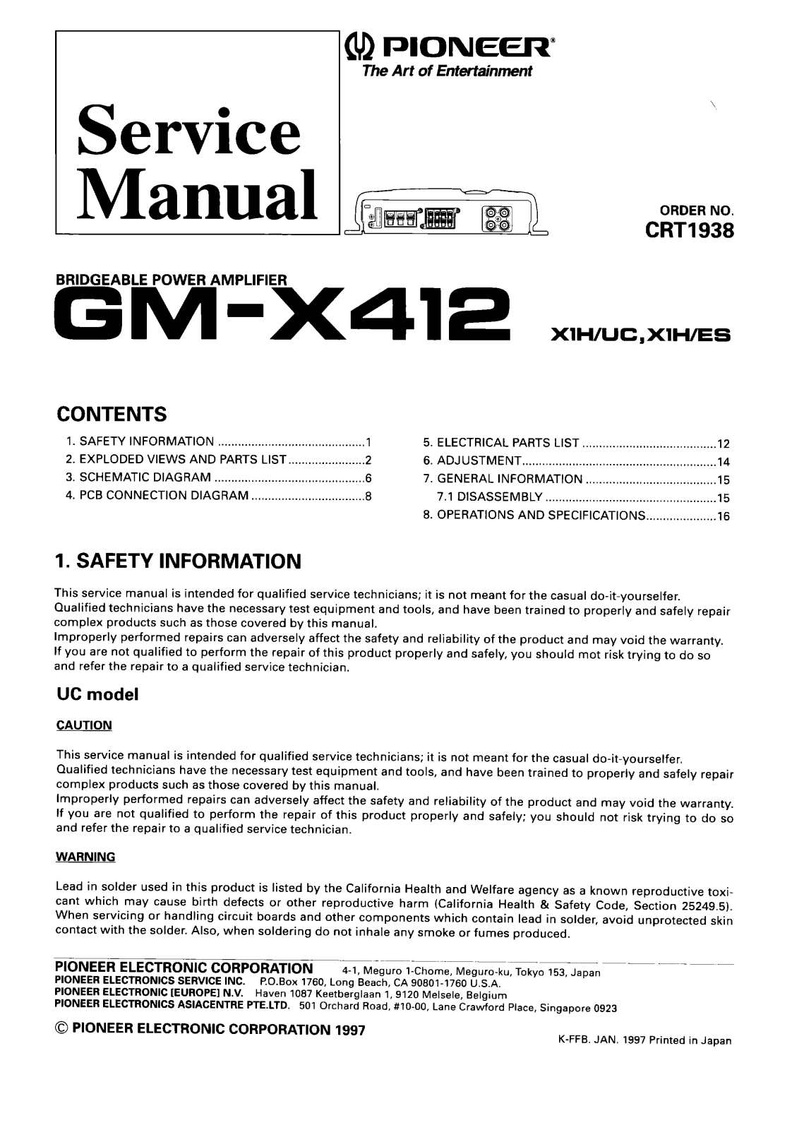 Pioneer GMX-412 Service manual