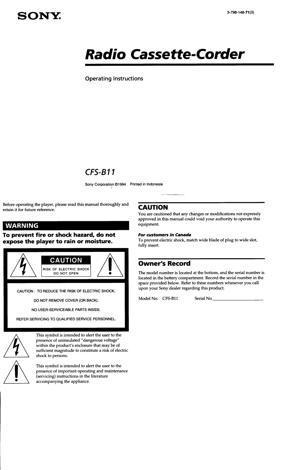 Sony CFS-B11 User Manual - ManualMachine.com