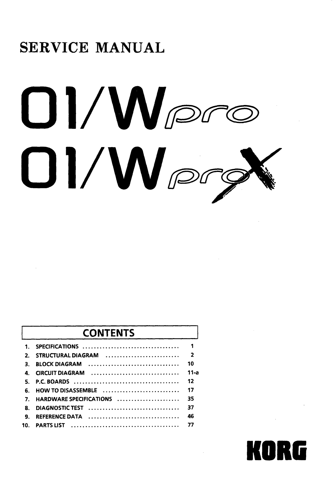 Korg 01-W pro X, 01-W pro Service Manual