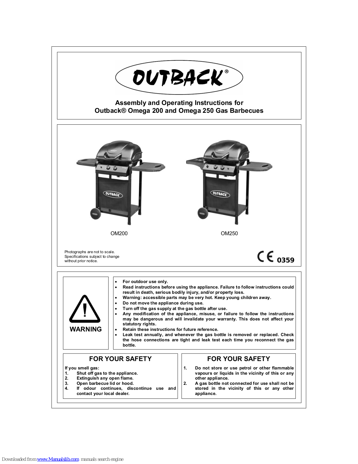 Outback Omega 200, Excel 310, Excel Onyx 2 Assembly  Manual