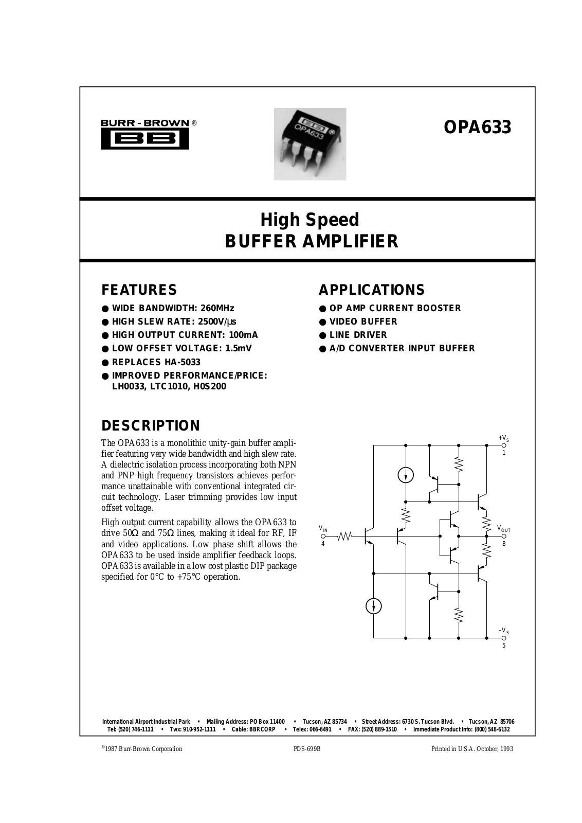 Burr Brown OPA633KP Datasheet