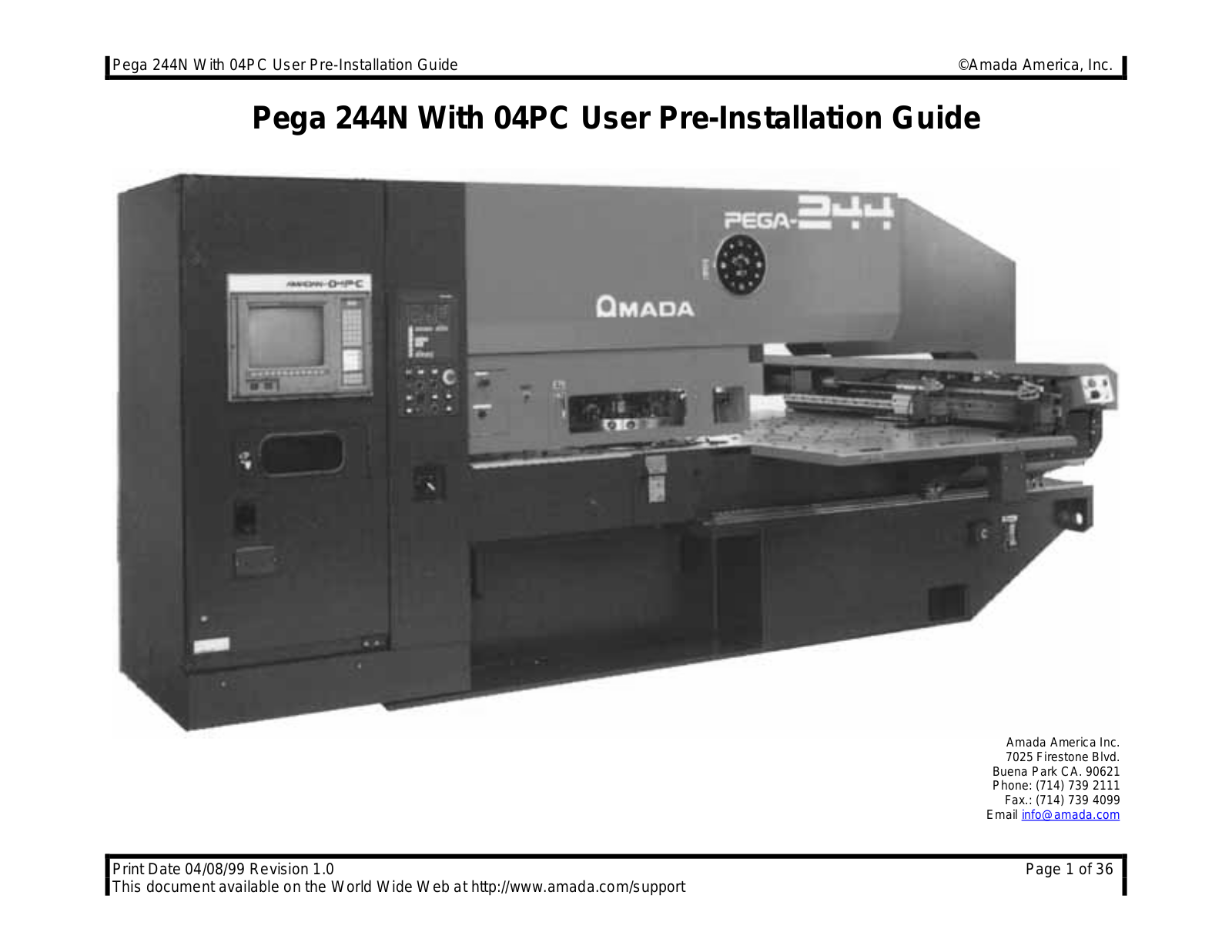 amada 244N Installation Guide