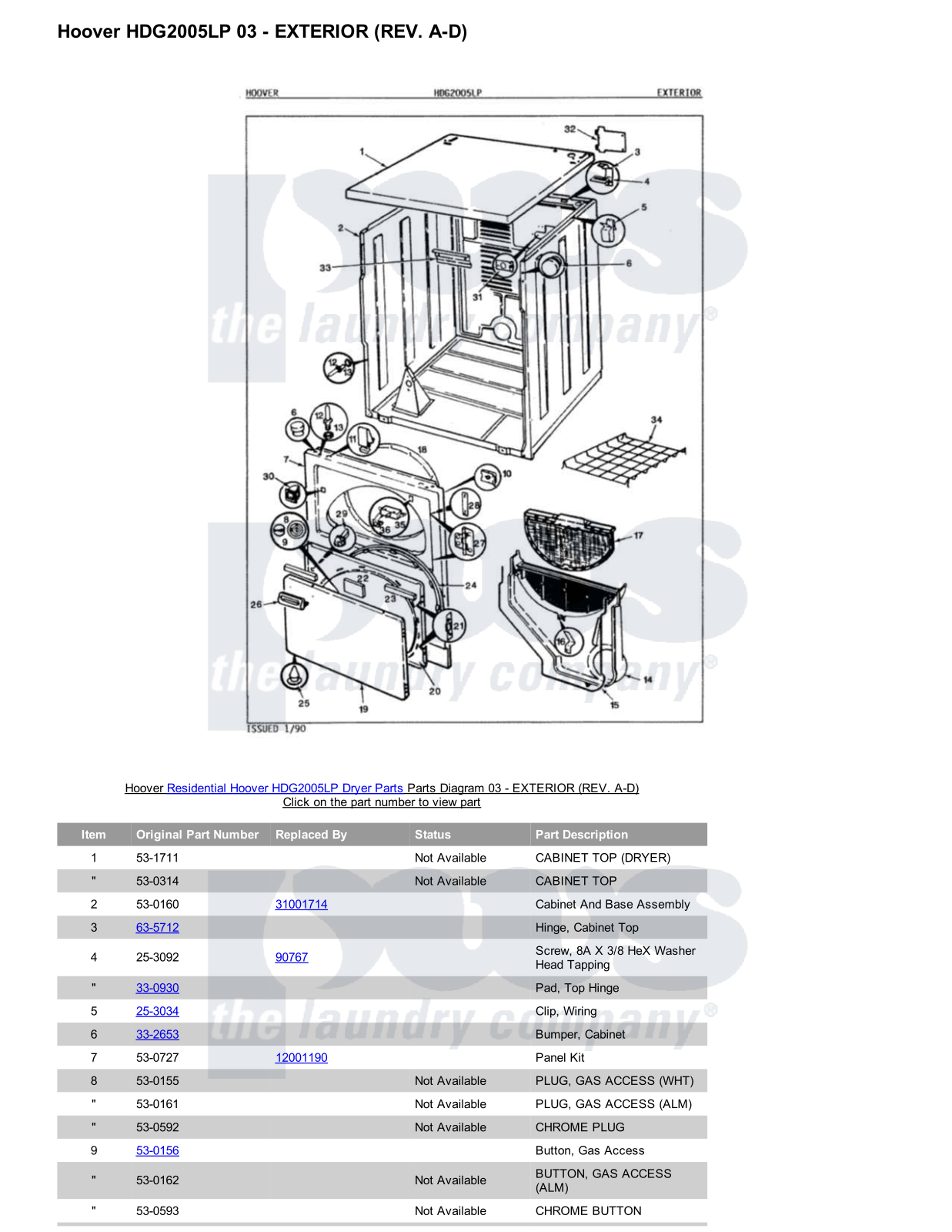 Hoover HDG2005LP Parts Diagram