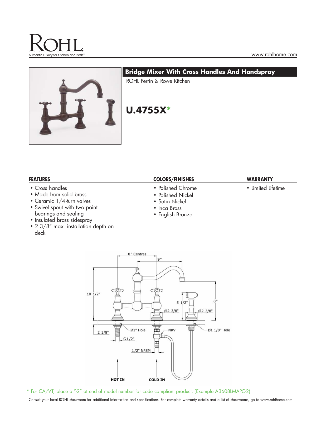 Perrin & Rowe XRH1054 Specification sheet - ManualMachine.com