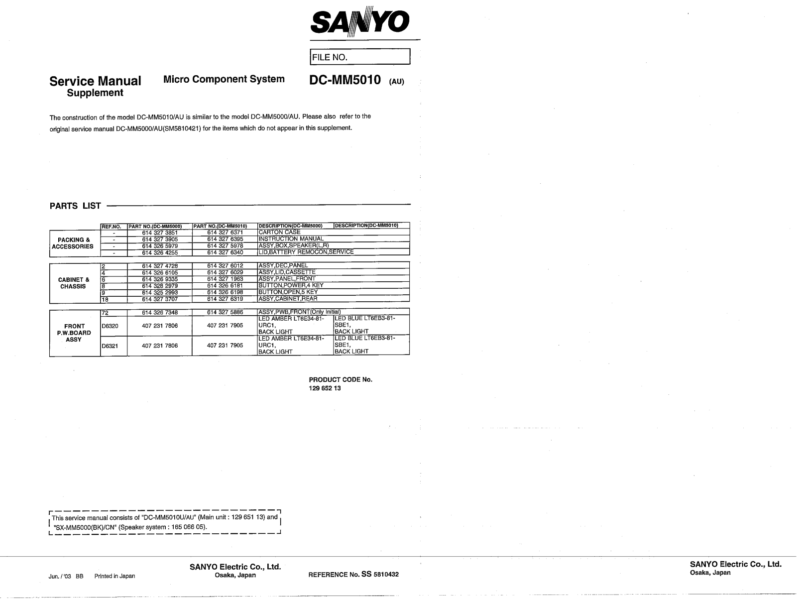 Sanyo DC MM5010 Service Manual