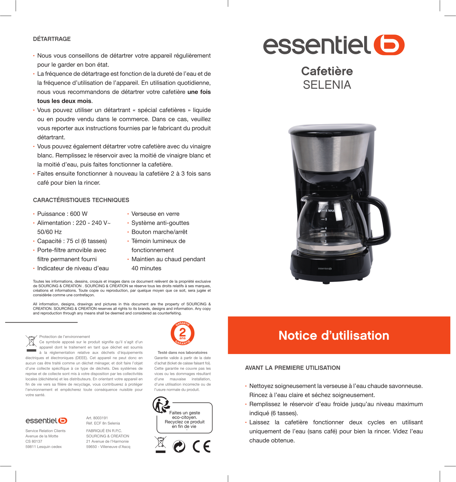 ESSENTIELB ECF 8N SELENIA User Manual