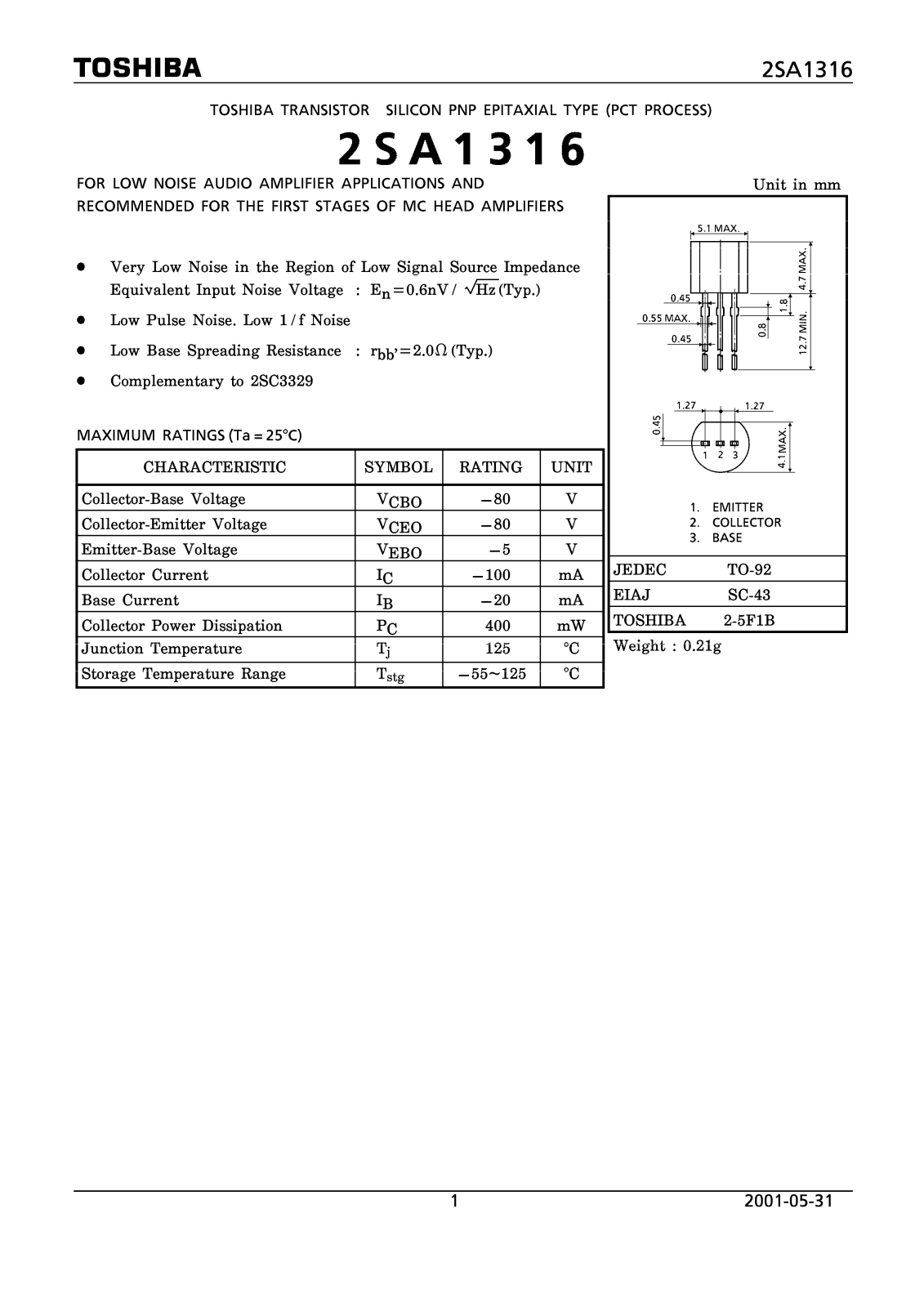 Datasheet 2SA1316 Specification - ManualMachine.com