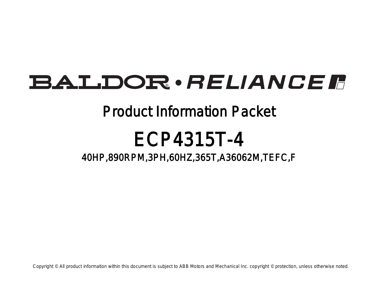 Baldor ECP4315T-4 Product Information Sheet