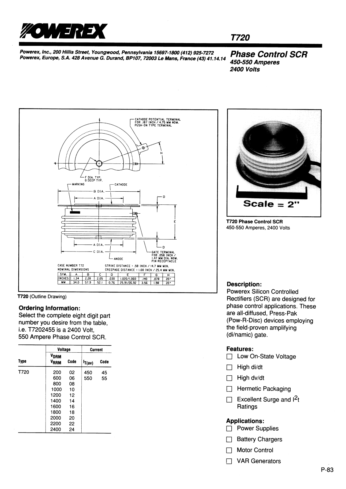 POWEREX T720125504DN, T720144504DN, T720124504DN, T720105504DN, T720104504DN Datasheet