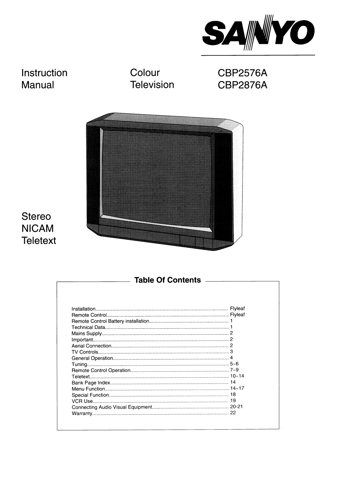 Sanyo CBP2576A, CBP2876A Instruction Manual