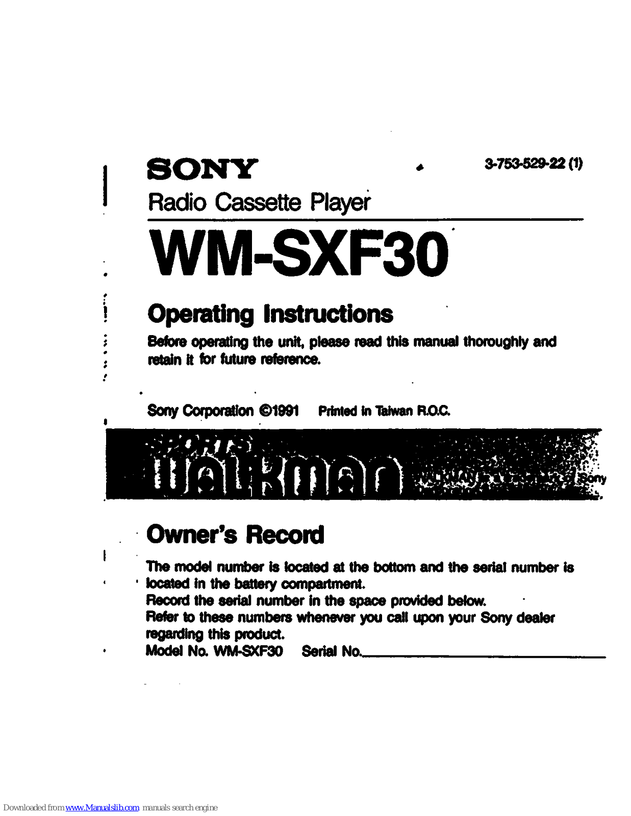 Sony Walkman WM-SXF30 Operating Instructions Manual