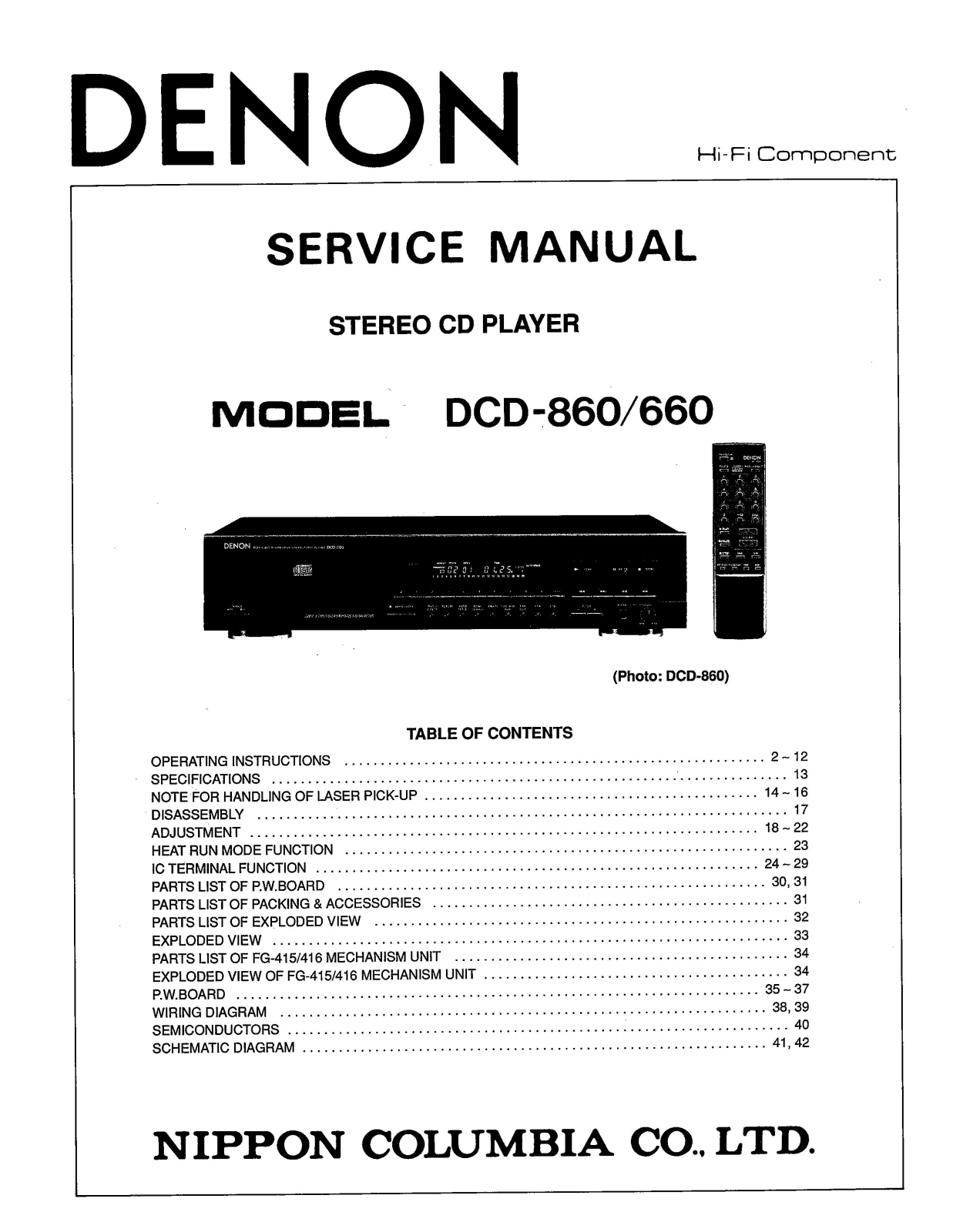 Denon DCD-660, DCD-860 Service Manual