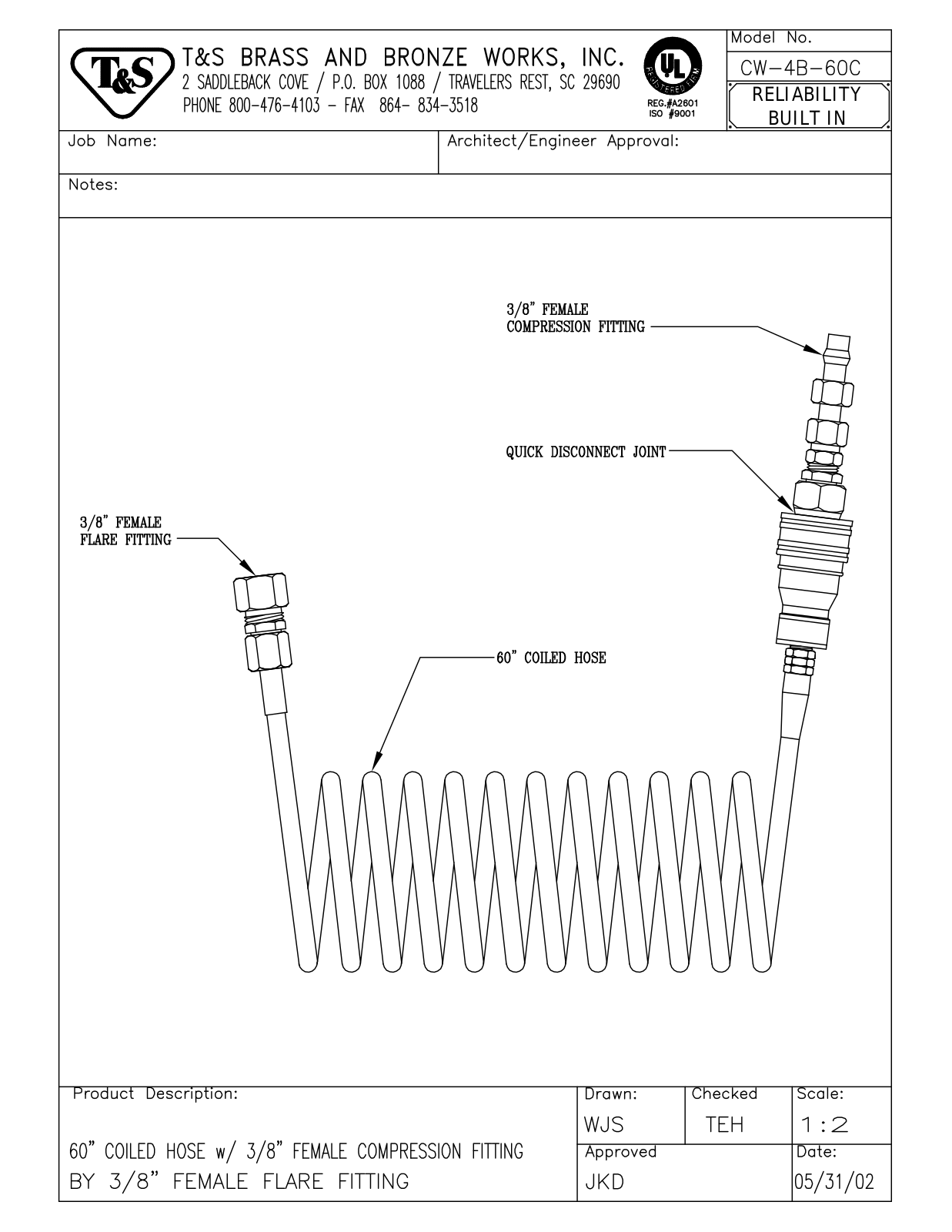 T&S Brass CW-4B-60C User Manual