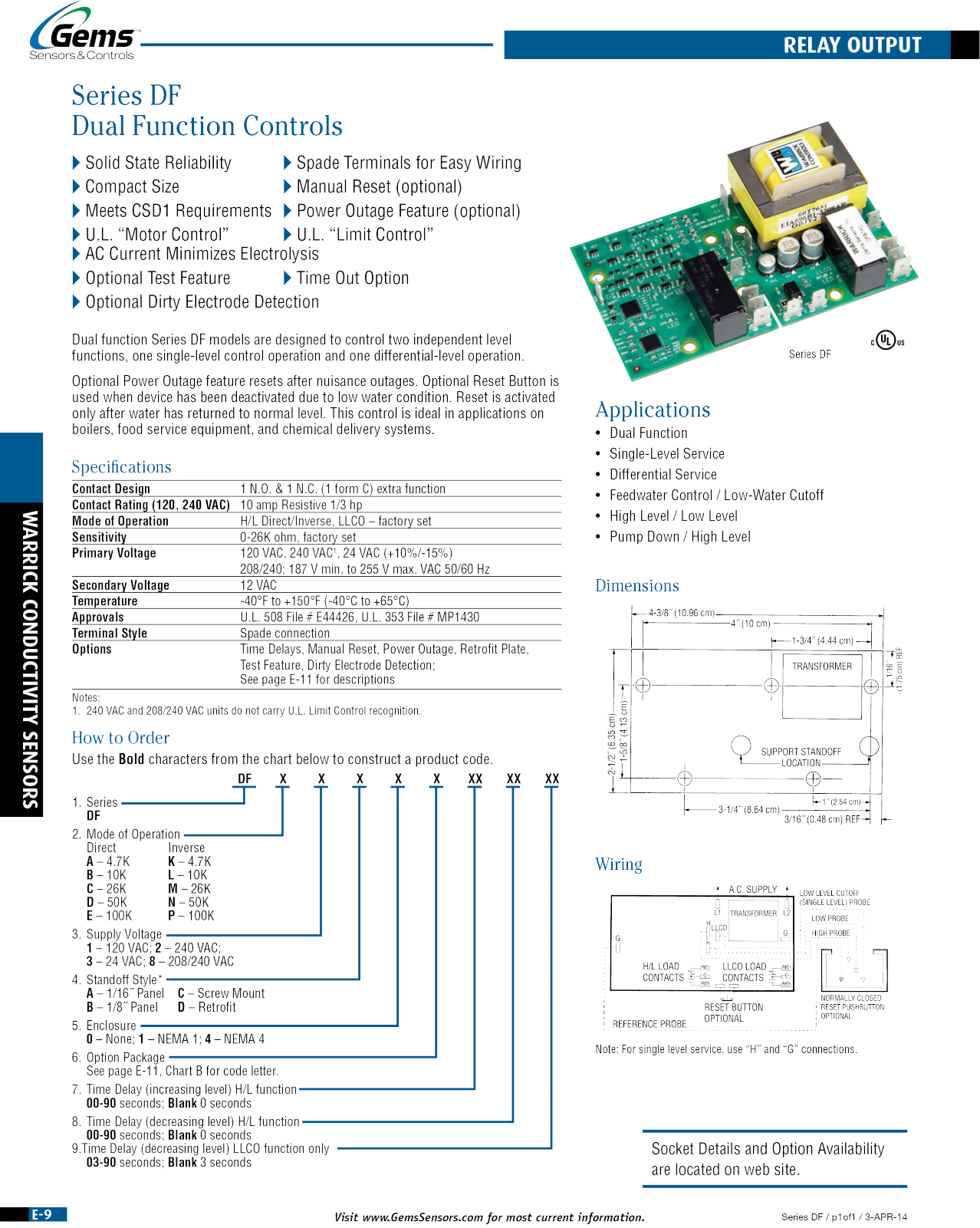 Gems Sensors & Controls DF Specifications