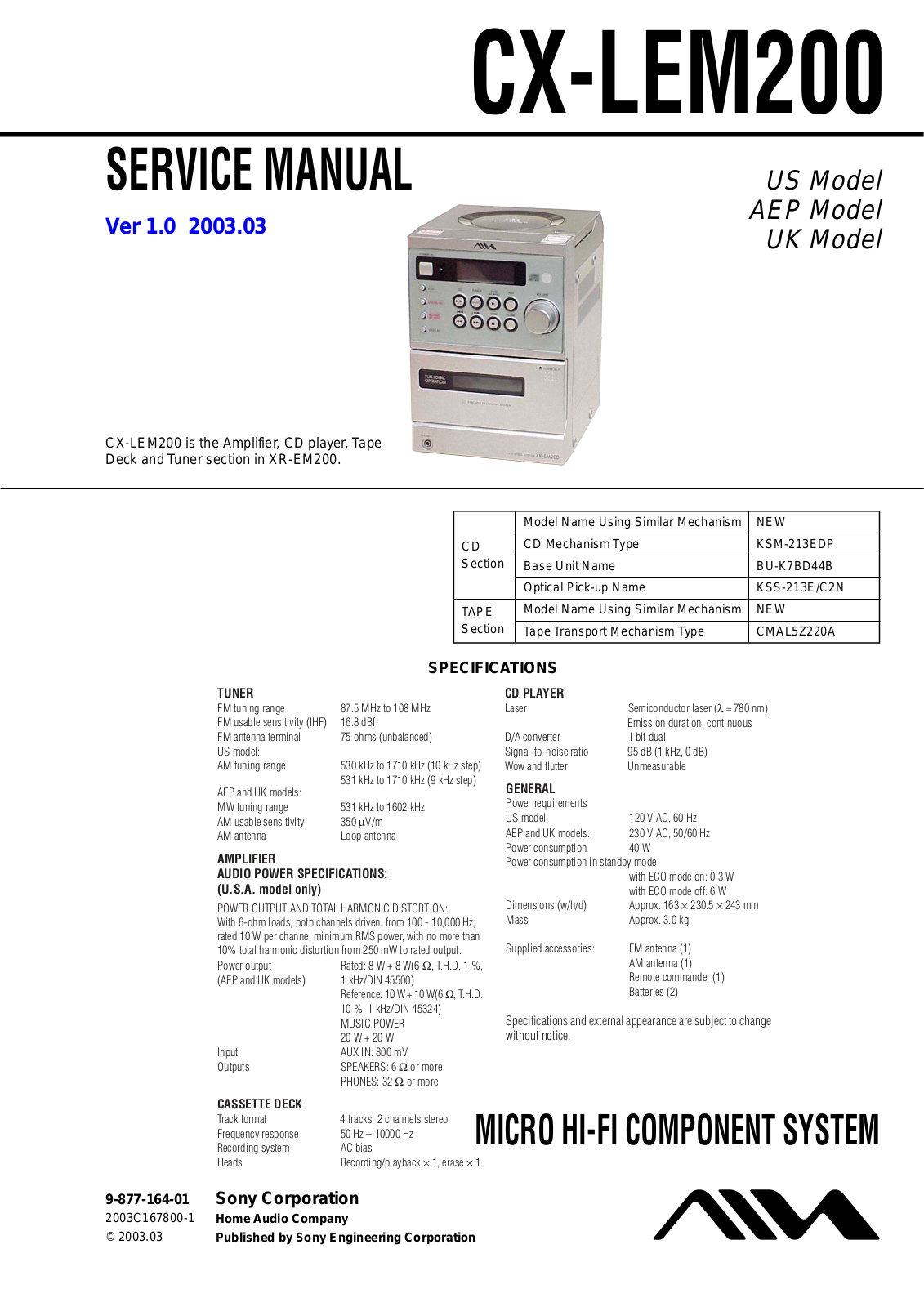 Aiwa XR-EM200 Service Manual