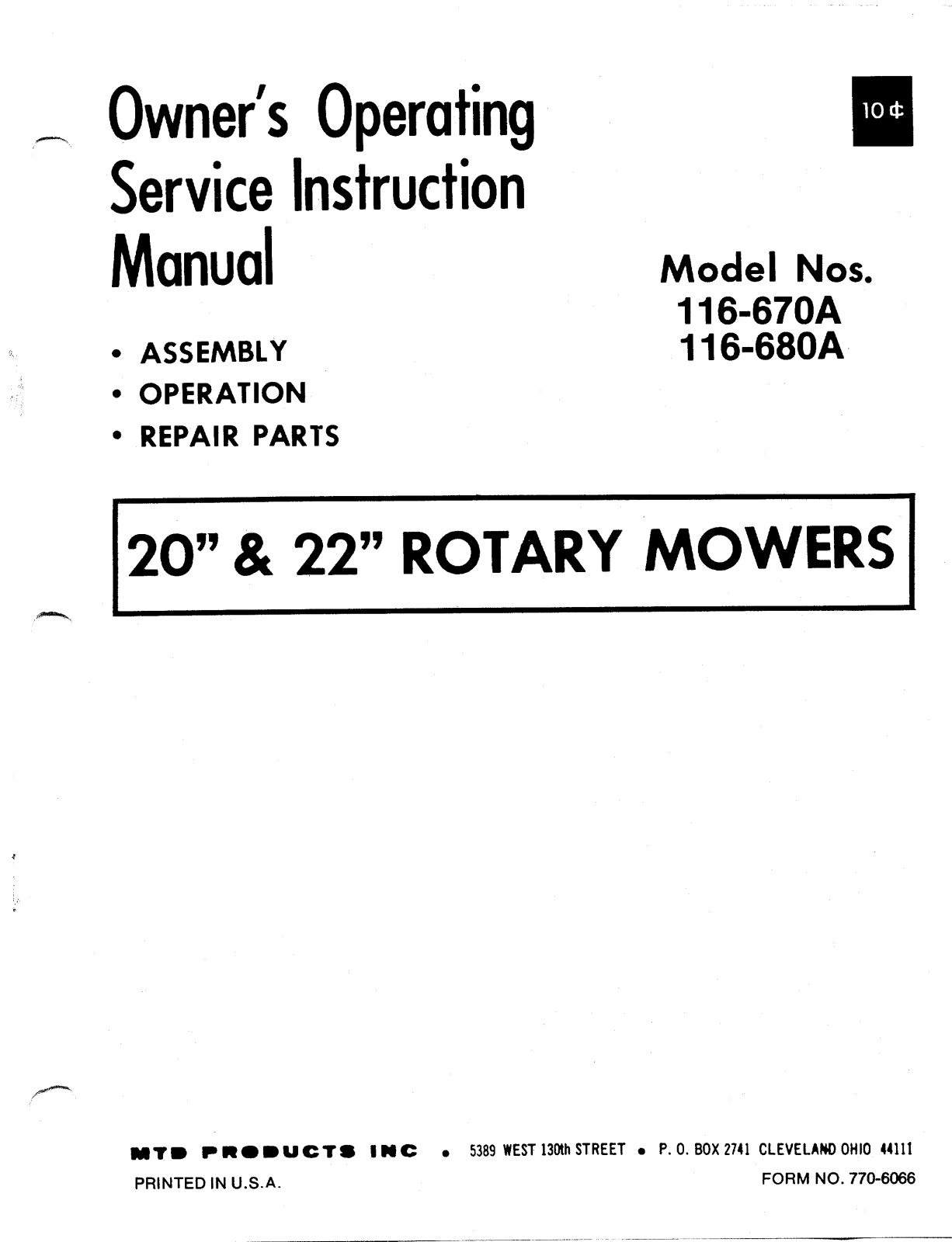 MTD 116-670A, 116-680A User Manual