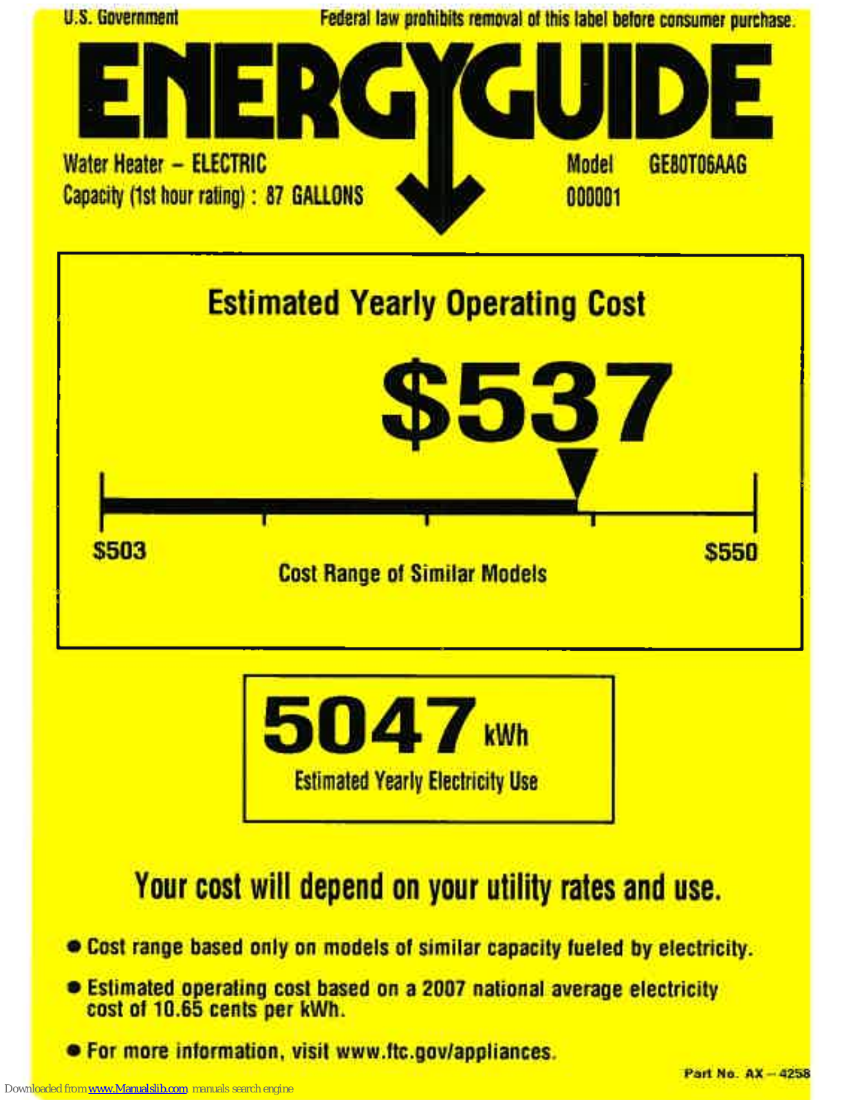 GE 80T06AAG, GE80T06AAG Energy Manual