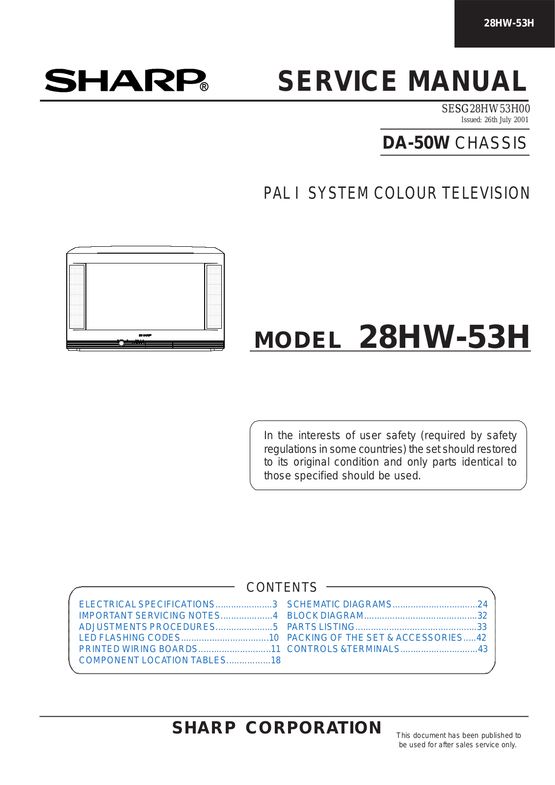 SHARP 28HW-53H Service Manual