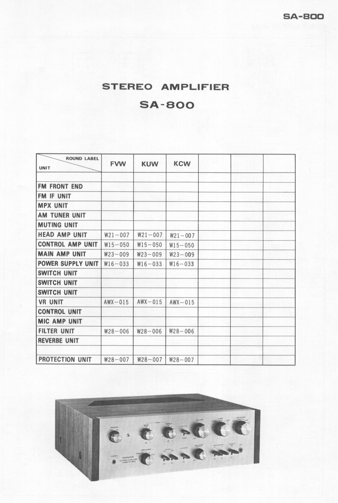 Pioneer SA-800 Schematic