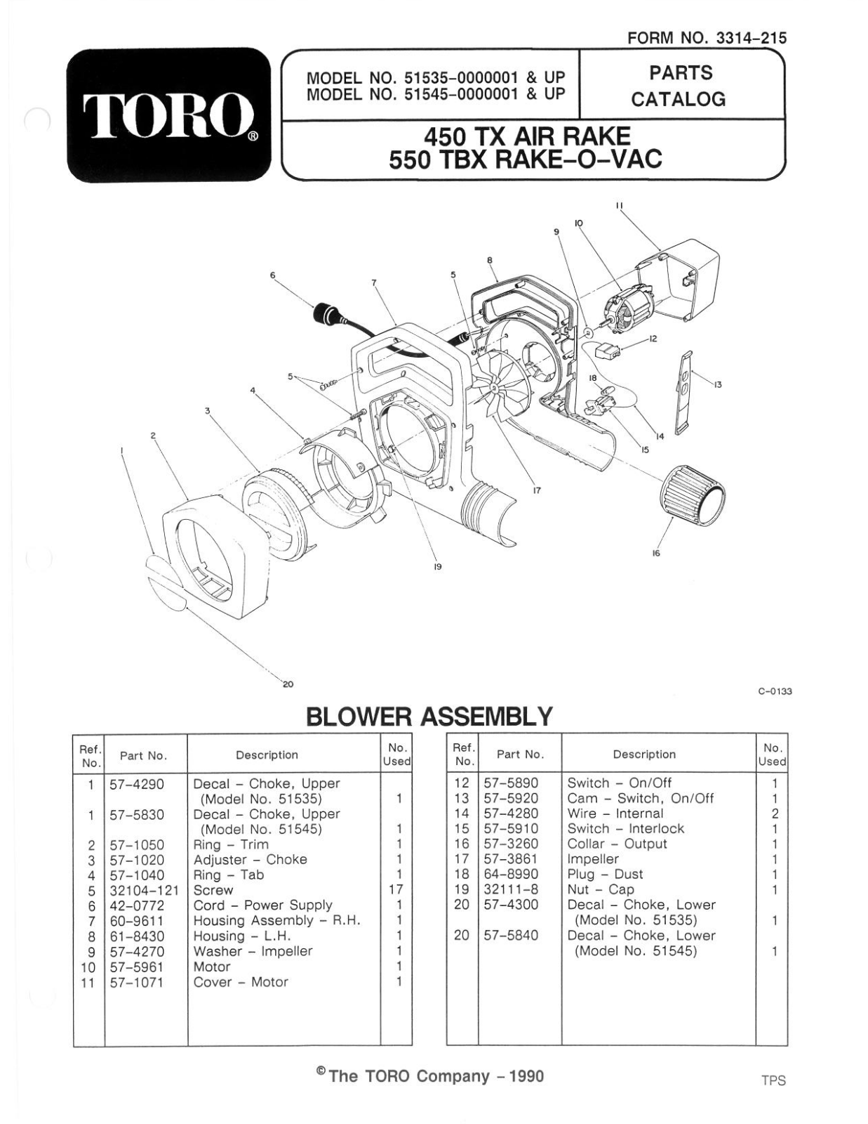 Toro 51535, 51545 Parts Catalogue