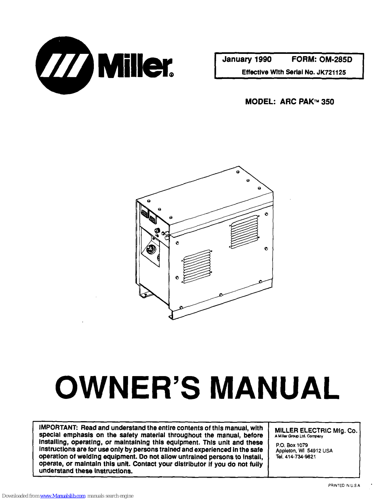 Miller ARC PAK 350 Owner's Manual