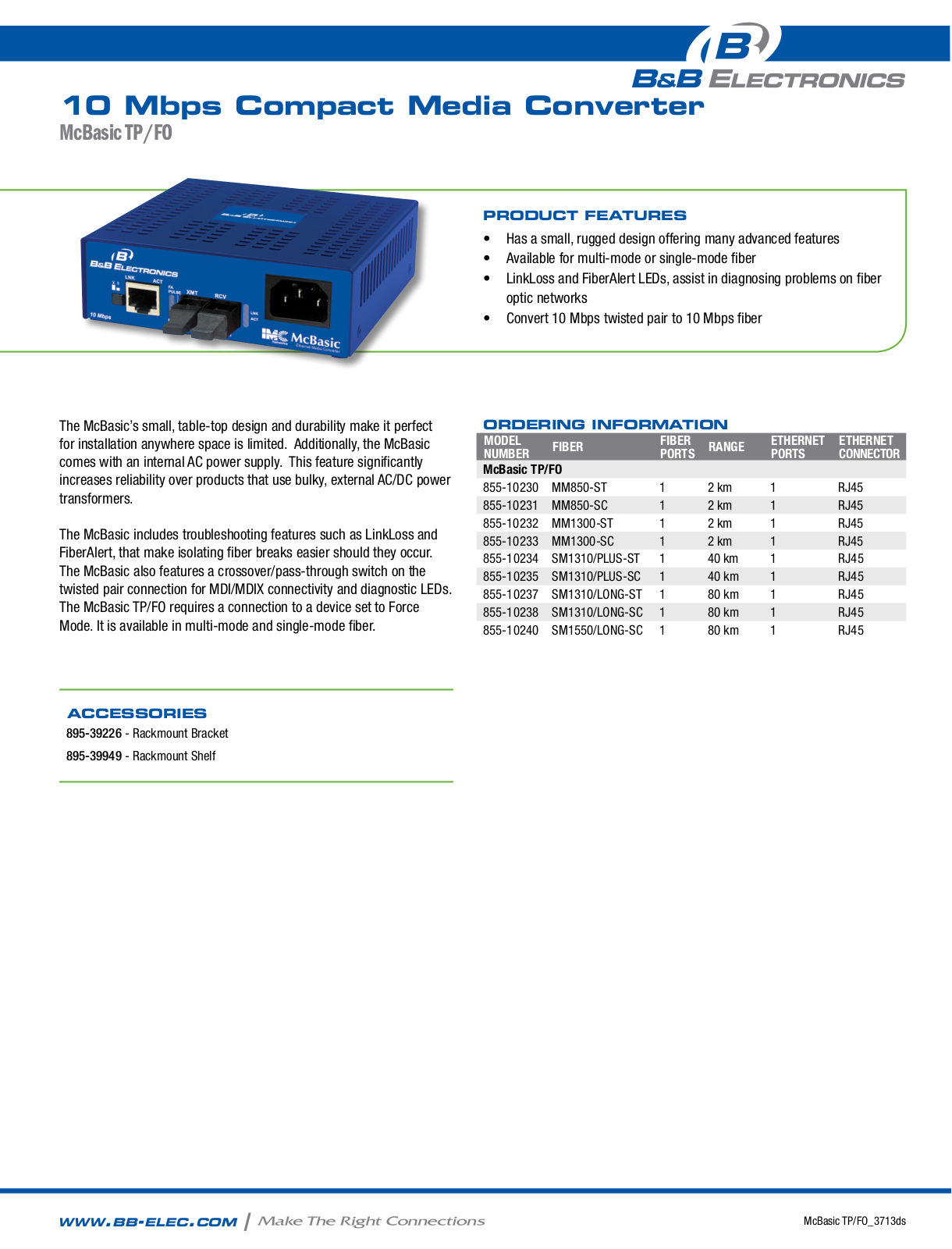 B&B Electronics 855-10230-40 Datasheet