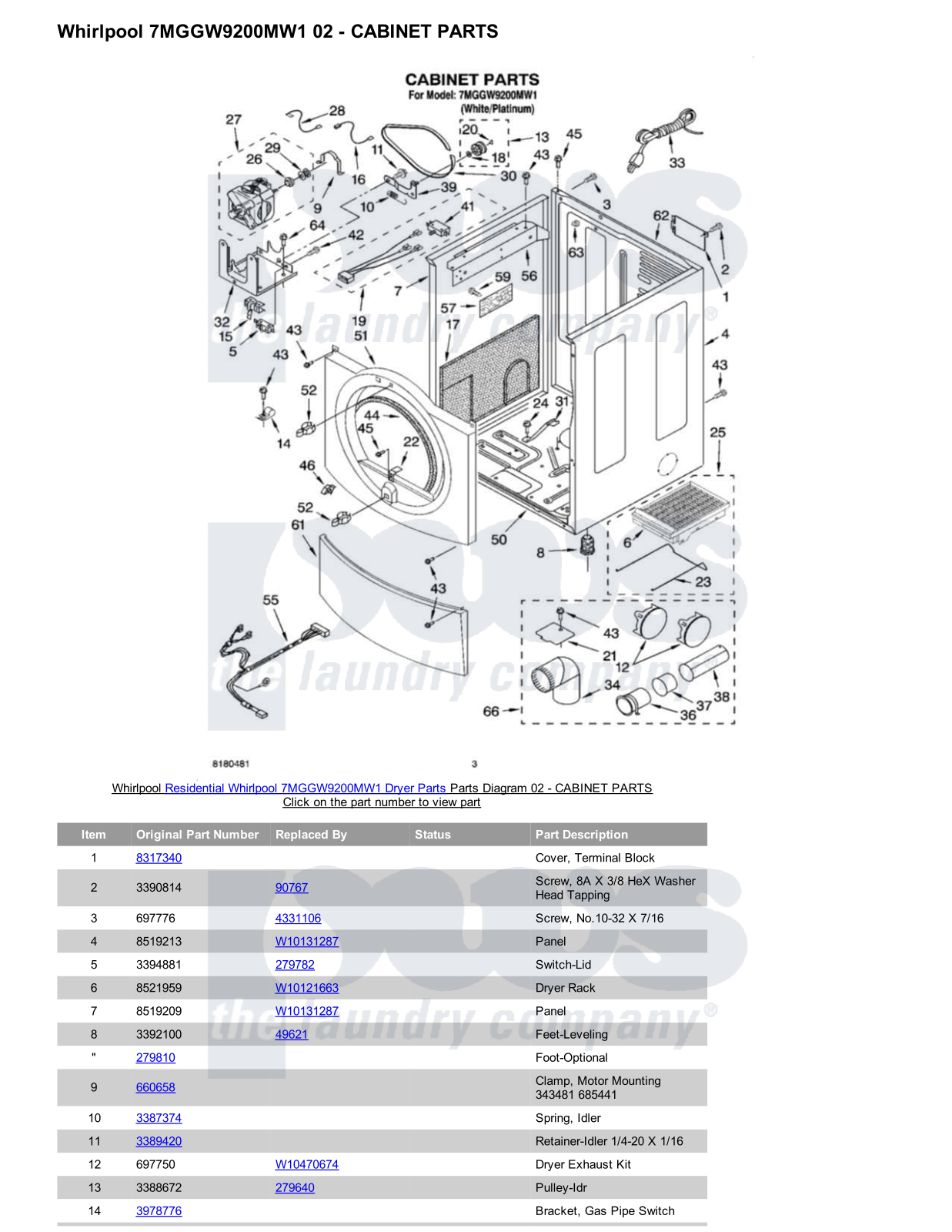 Whirlpool 7MGGW9200MW1 Parts Diagram