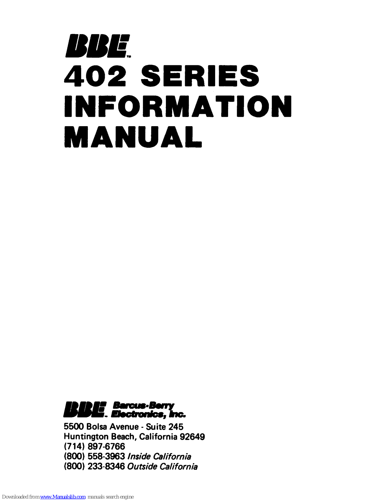 BBE Sound 402 MAXIE Sonic Maximizer Information Manual