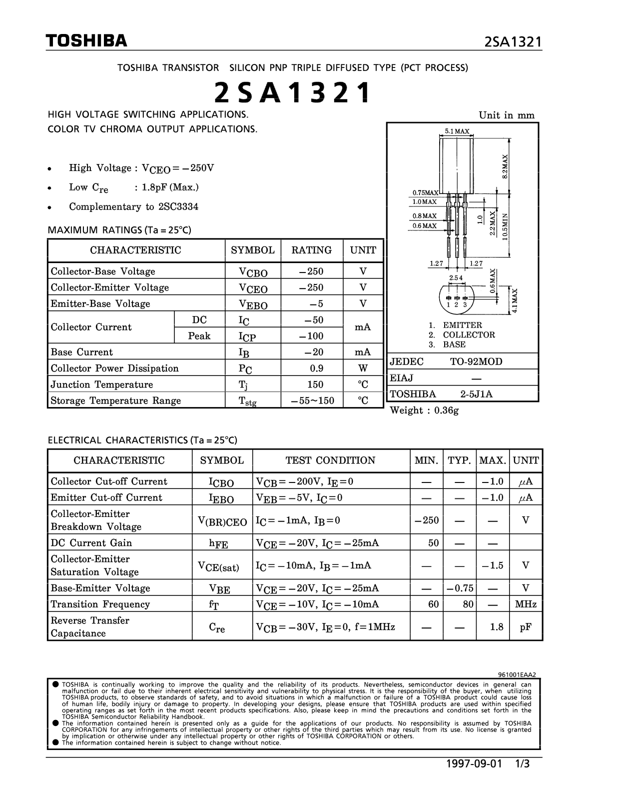 TOSHIBA 2SA1321 Technical data