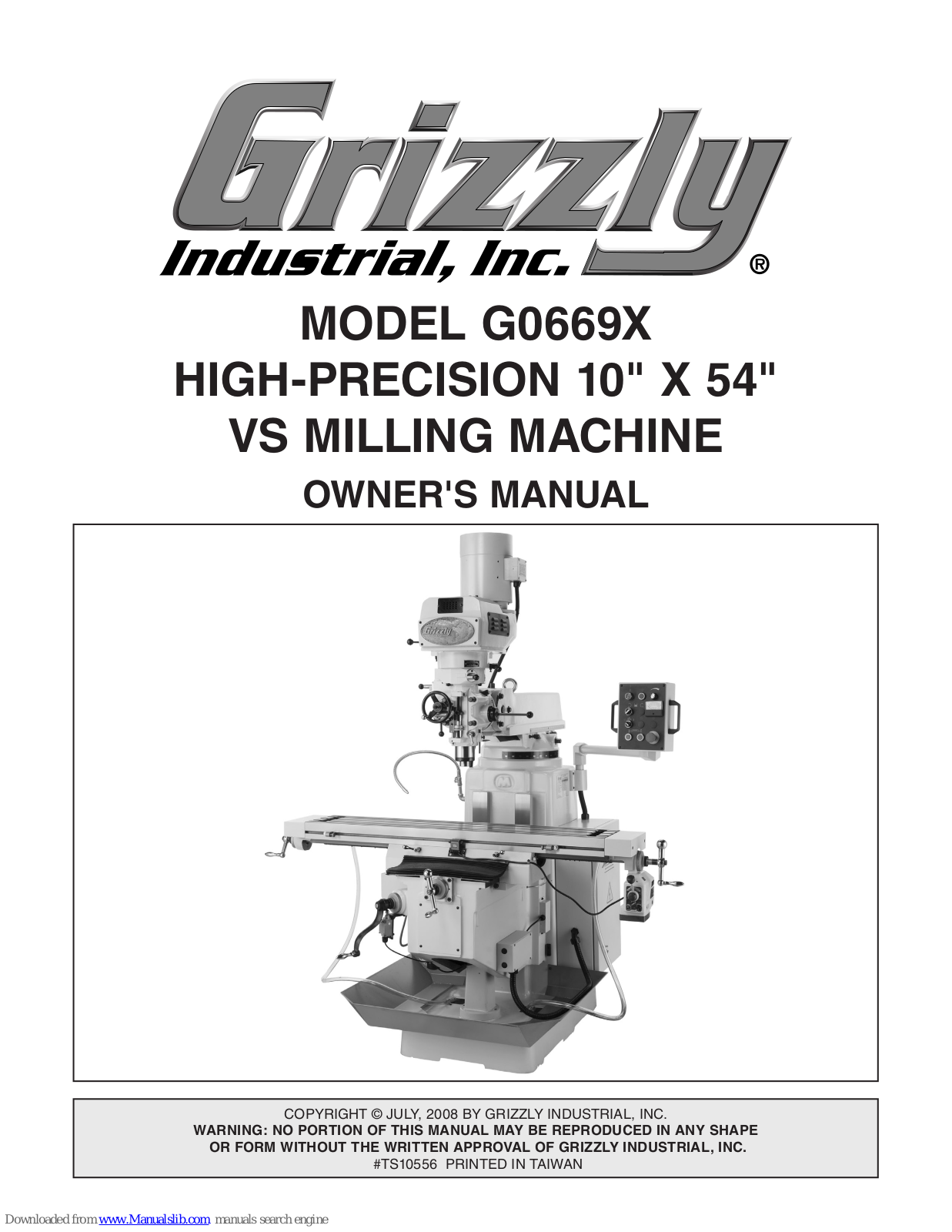 Grizzly VS MILLING MACHINE G0669X Owner's Manual