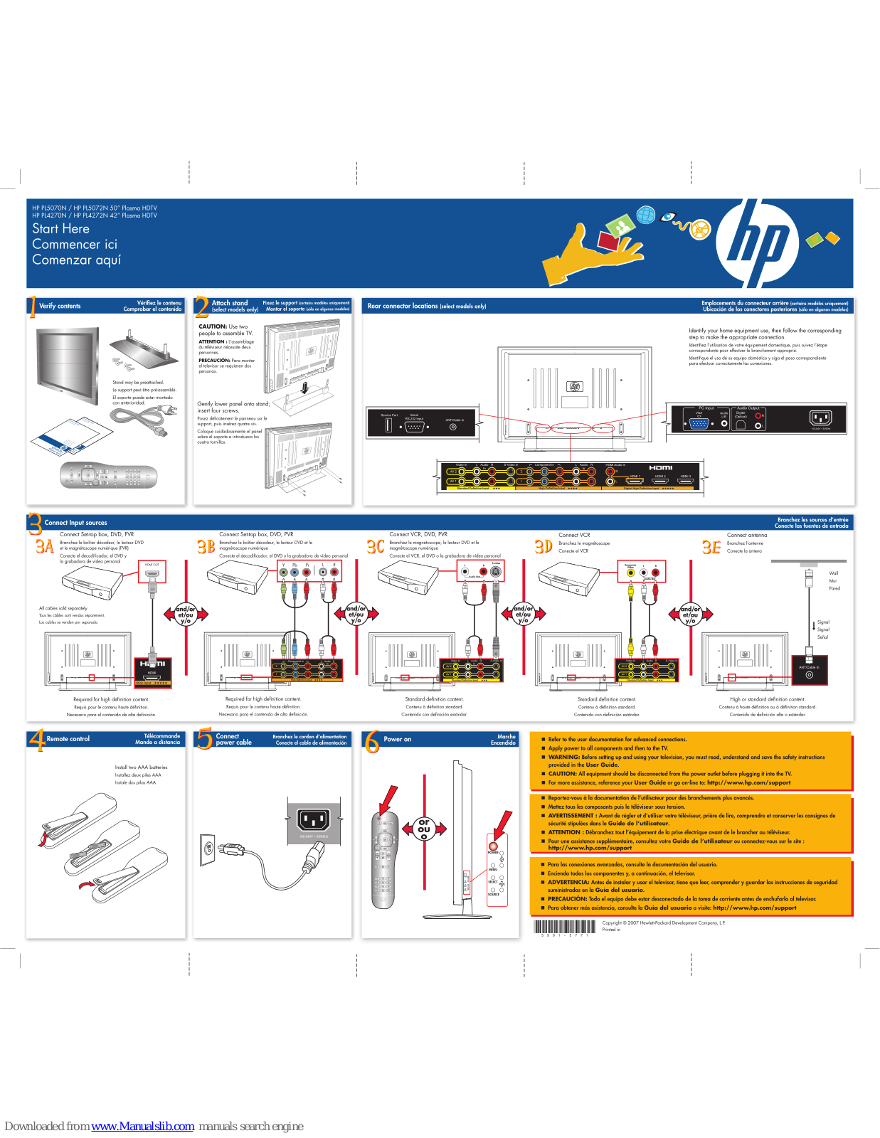 HP Pavilion PL4272N, Pavilion PL4270N, Pavilion PL5070N, Pavilion PL5072N Quick Start Manual