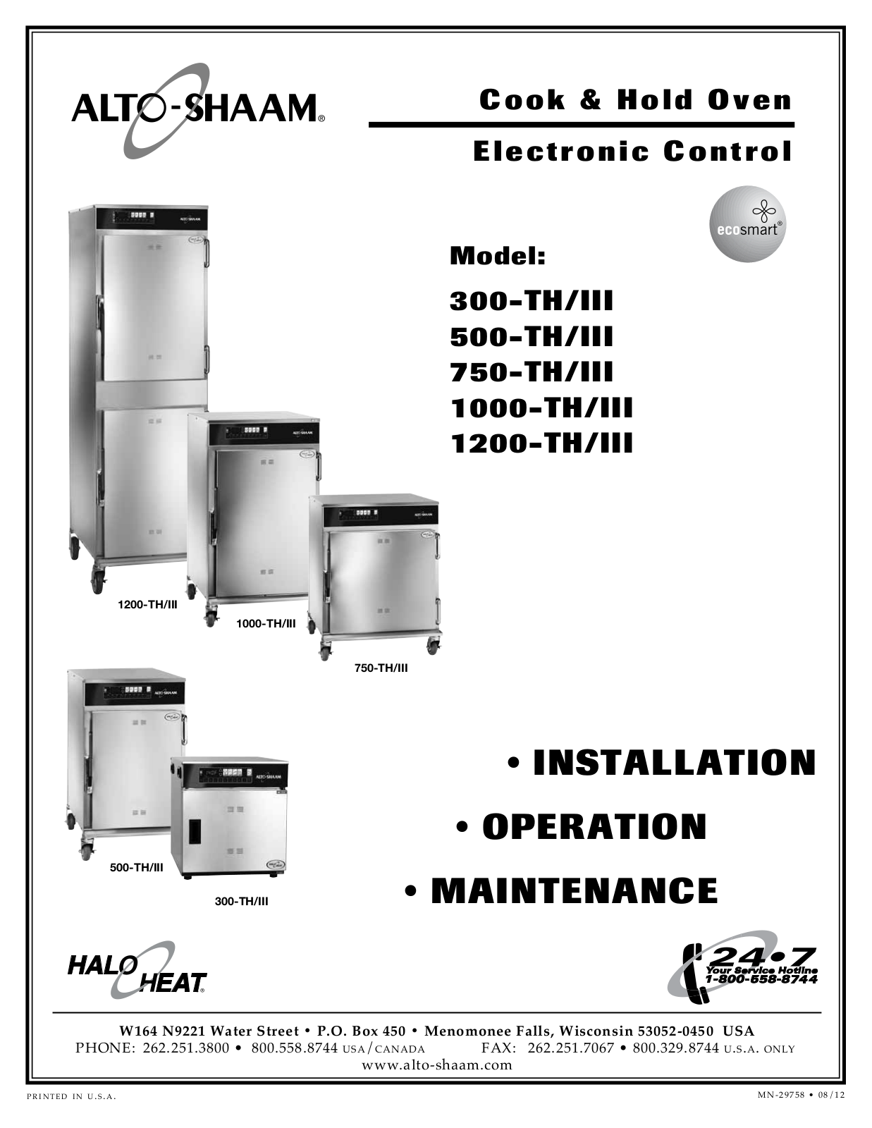 Alto-Shaam 750-TH-III, 1200-TH-III, 300-TH-III, 1000-TH-III, 500-TH-III User Manual