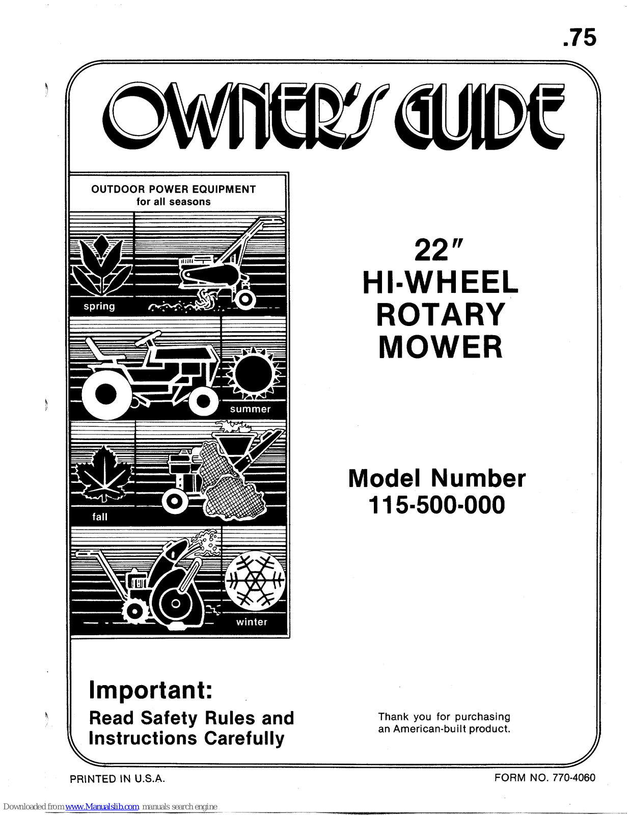 MTD 115-500-000, 500 Owner's Manual