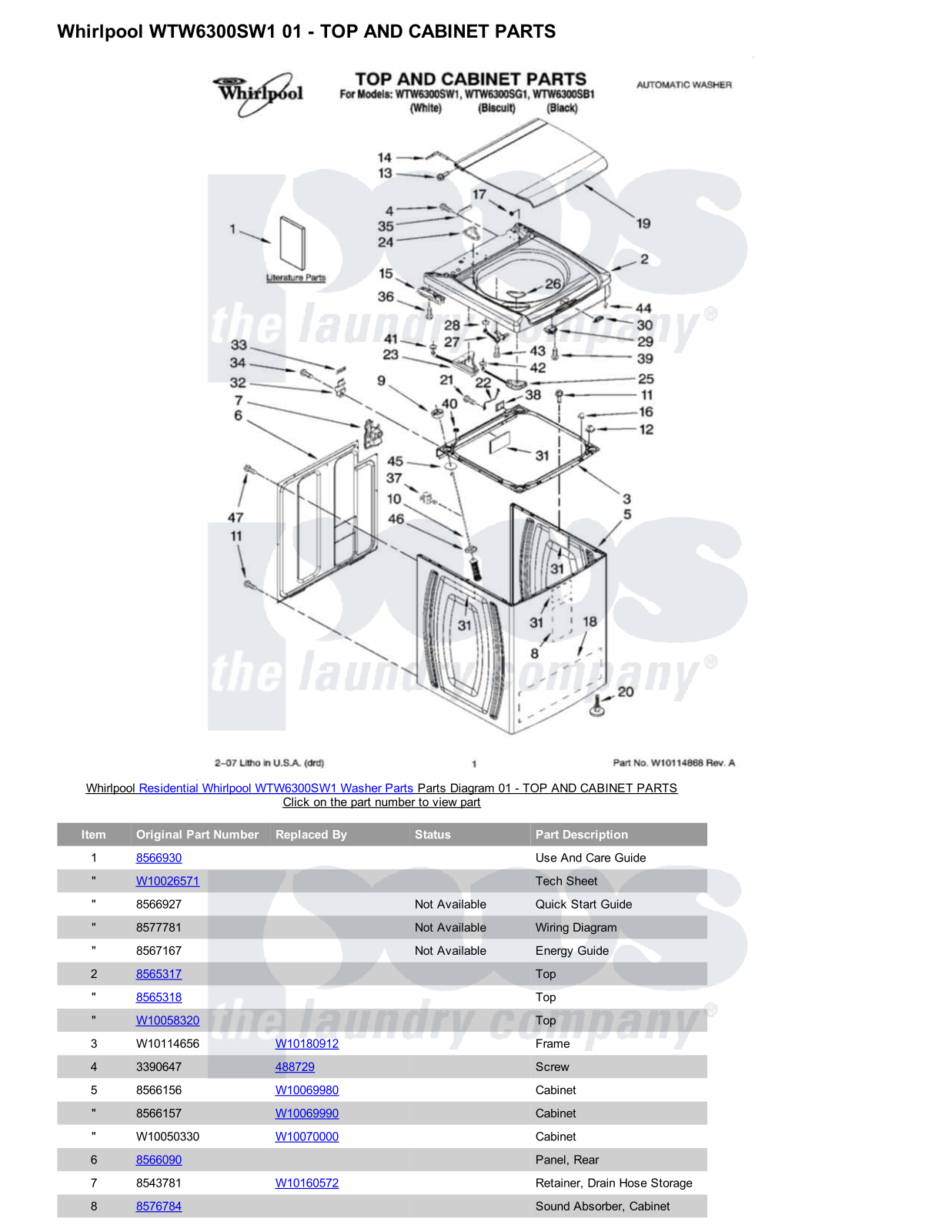 Whirlpool WTW6300SW1 Parts Diagram