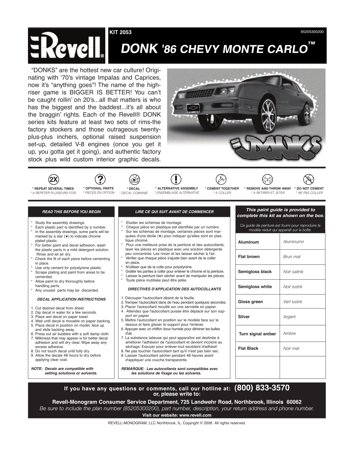 REVELL DONK 1986 Chevy Monte Carlo User Manual