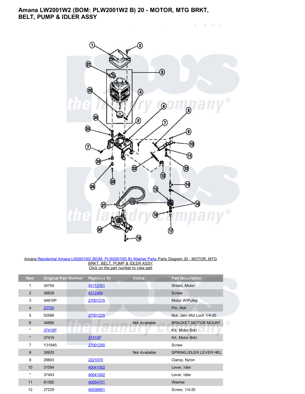 Amana LW2001W2 Parts Diagram