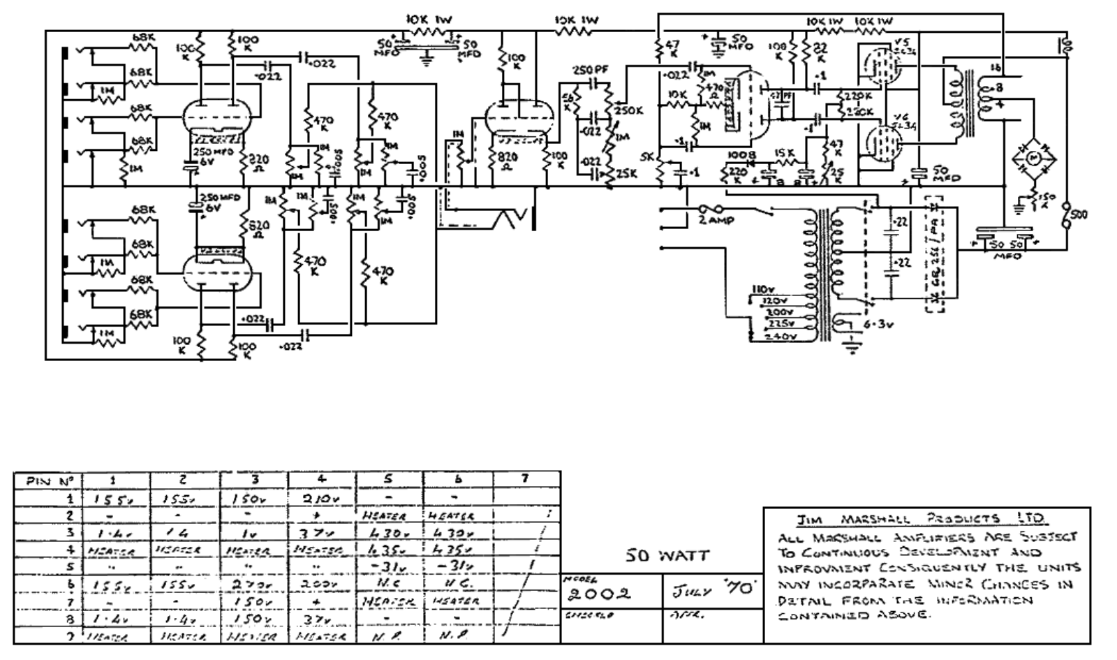 Marshall 2002-JMP-Master-PA Schematic