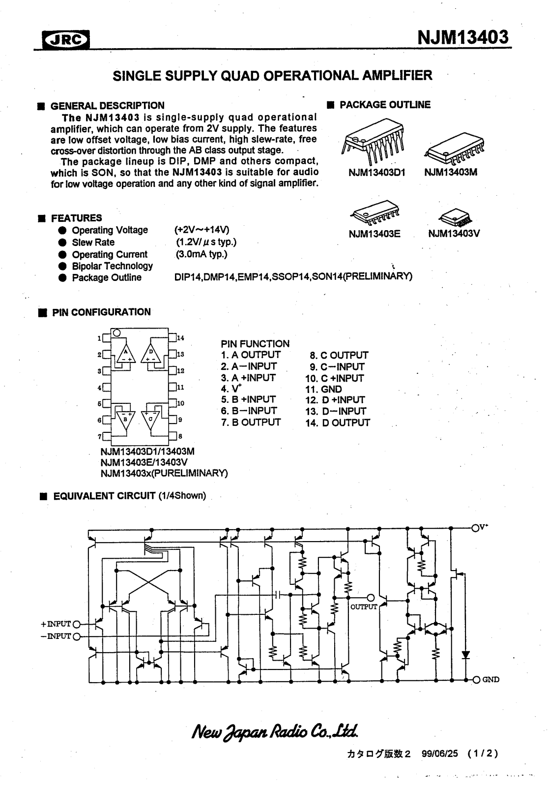 JRC NJM13403E, NJM13403D1, NJM13403V, NJM13403M Datasheet