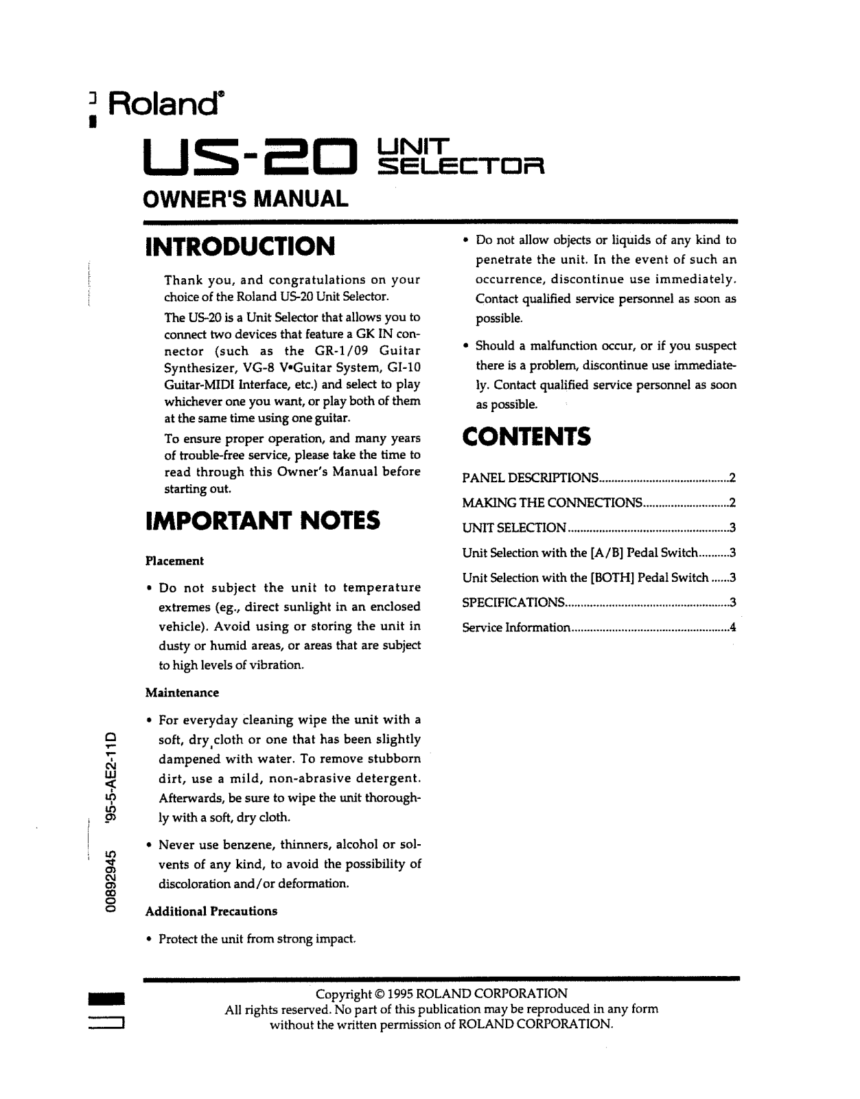 Roland US 20 Service Manual