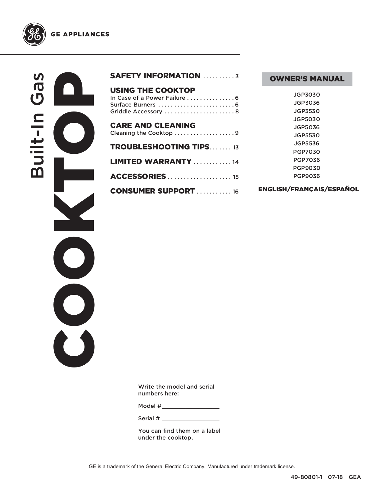 Ge PGP9036 User Manual