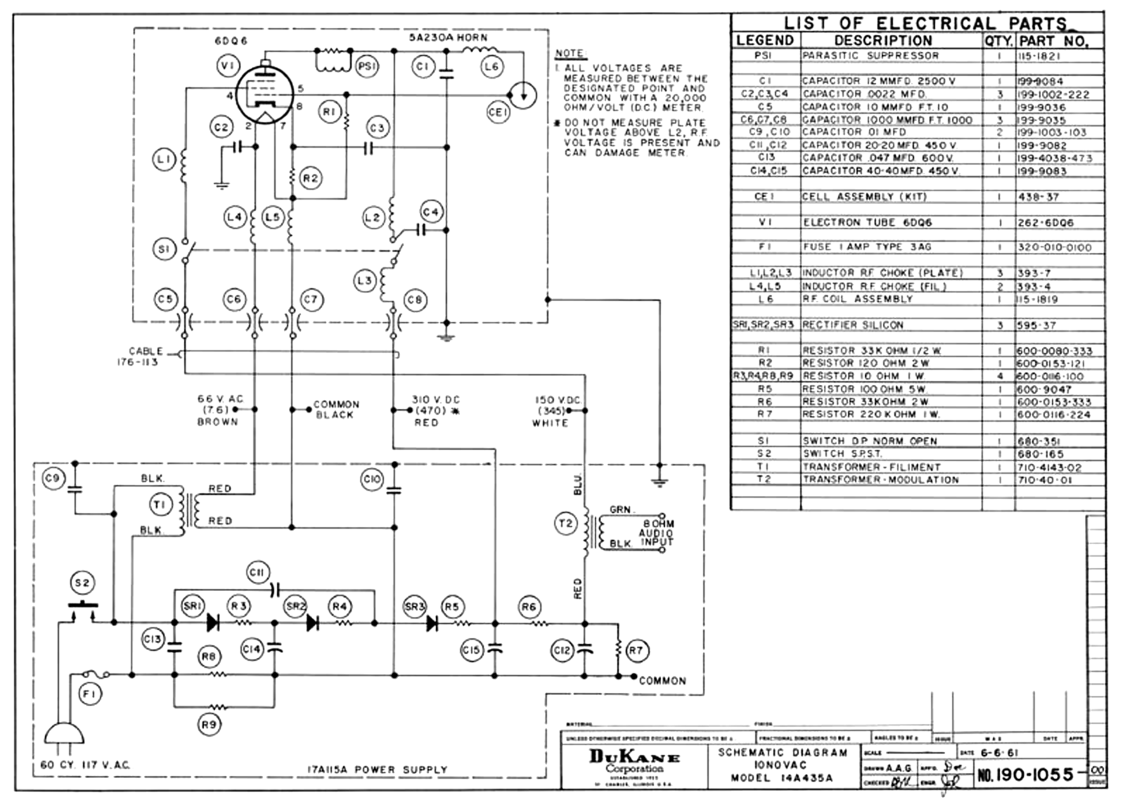 Dukane Ionovac 14-A-435-A Schematic