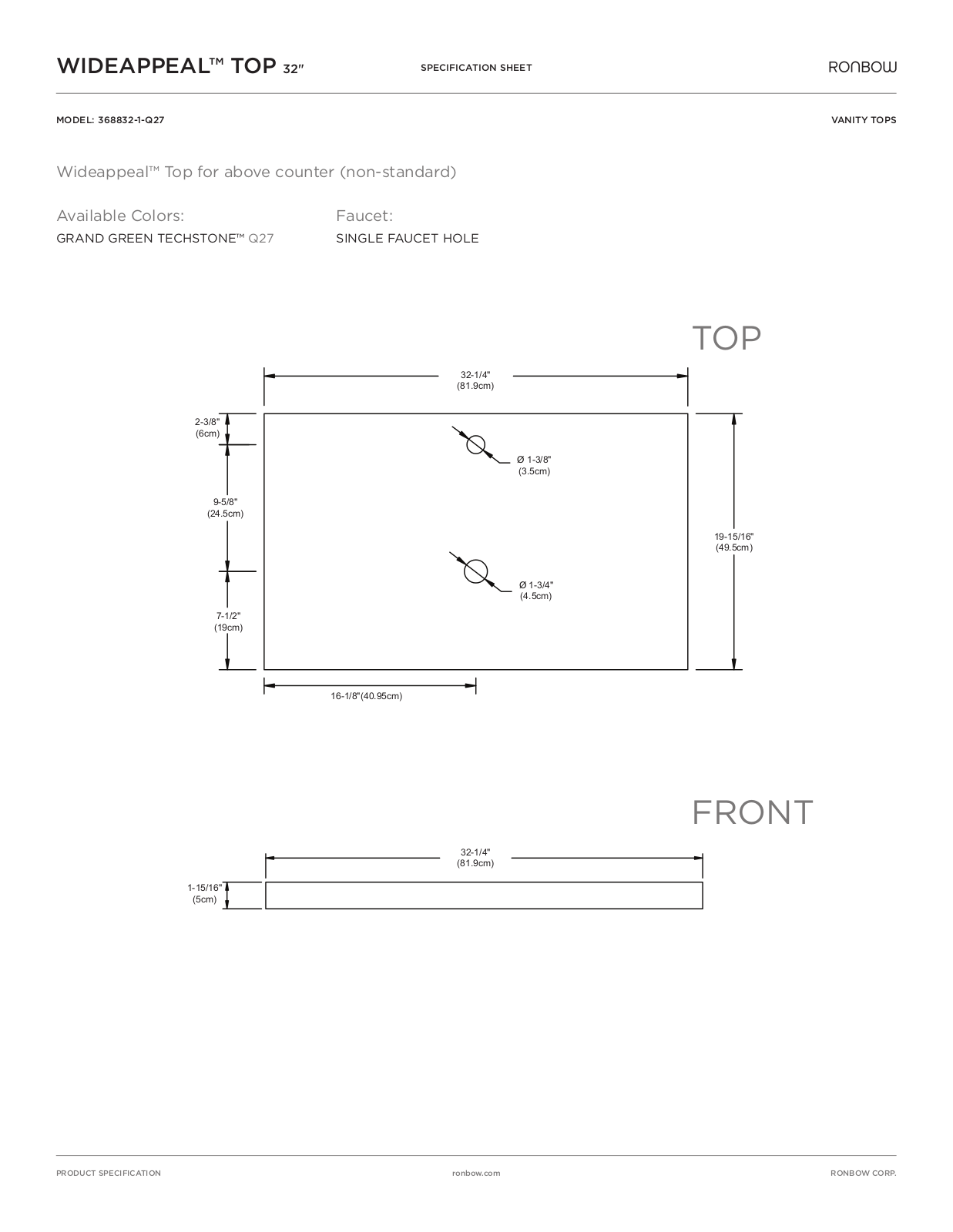 Ronbow WideAppea Top Above Counter User Manual