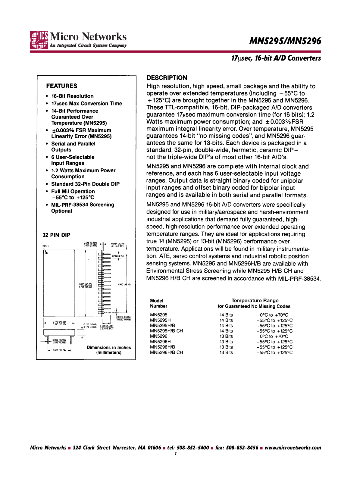 Micronetworks MN5296H-BCH, MN5295H, MN5295H-B, MN5295H-BCH, MN5296 Datasheet