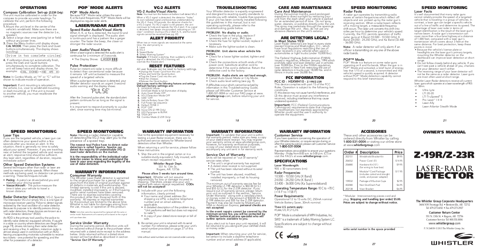 Whistler Z-19R, Z-23R User Manual