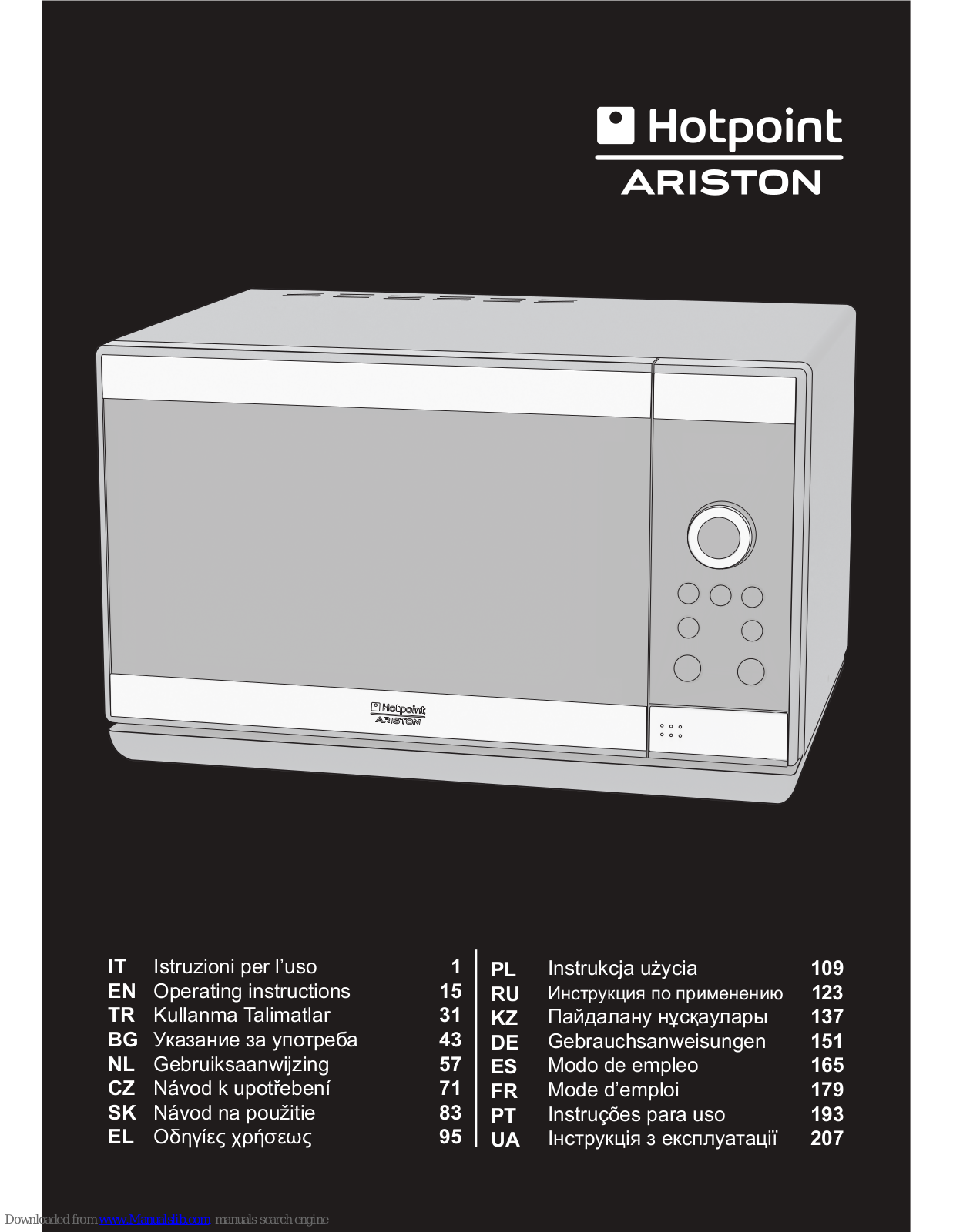 Hotpoint Ariston MWHA 2322 B, MWHA 2322 X, MWHA 23223 X Operating Instructions Manual