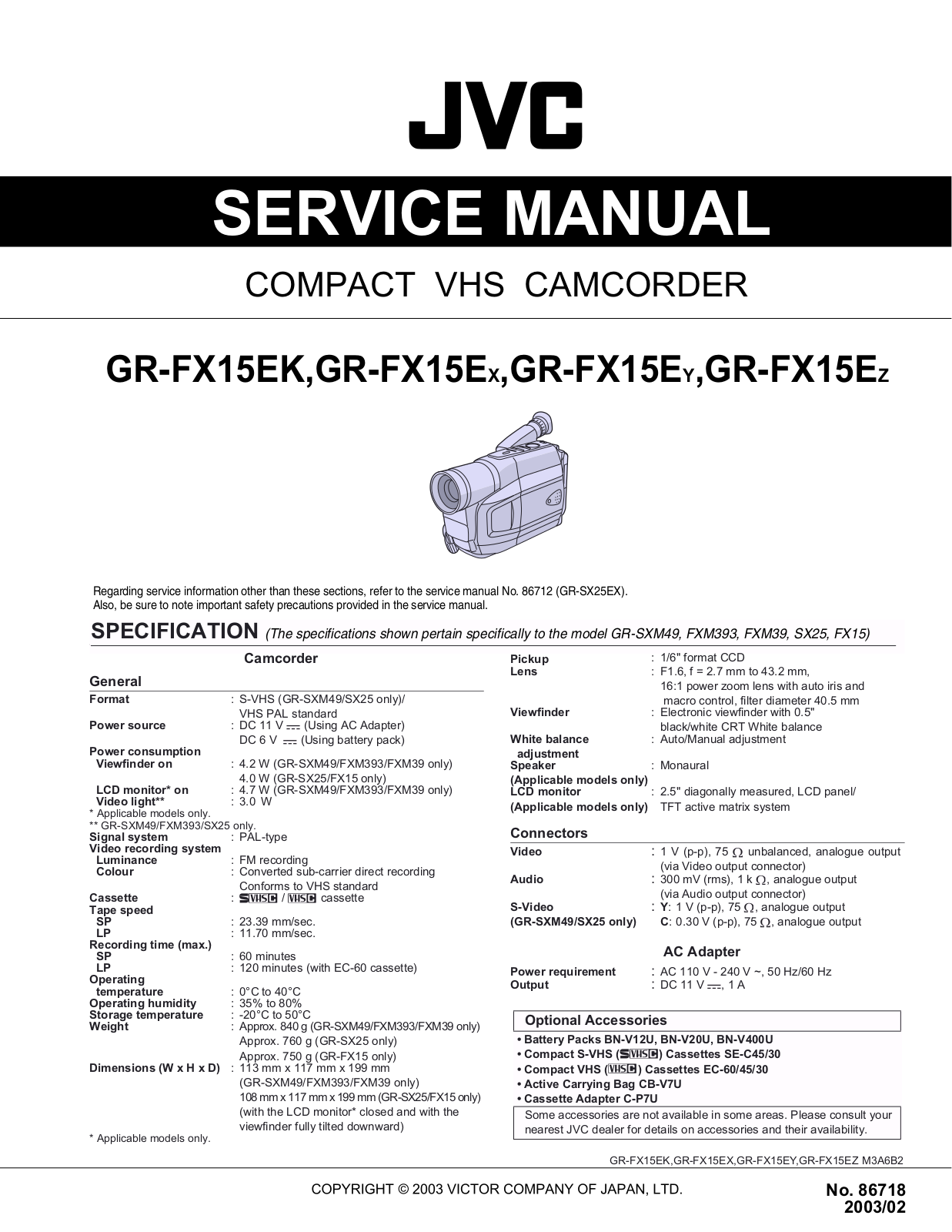 JVC GR-FX15E Service Manual
