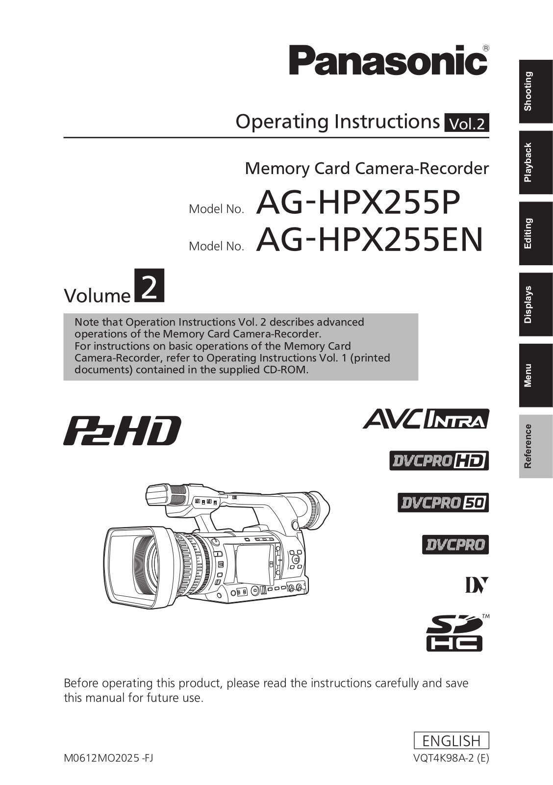 Panasonic AG-HPX255P, AG-HPX255EN User Manual